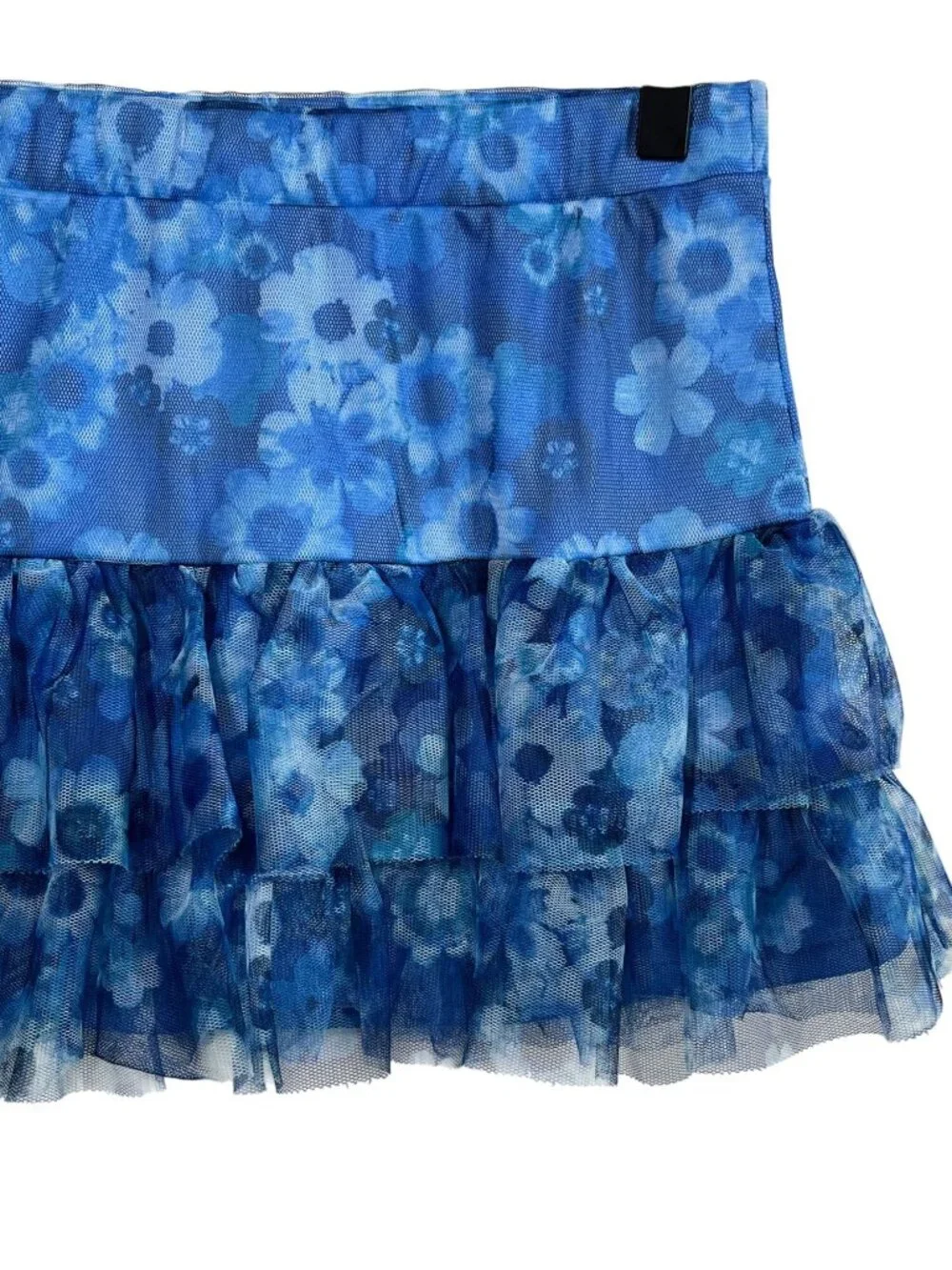 Justice Girls Size 14 Blue Floral Tiered Mesh Ruffle Pull-On Skirt